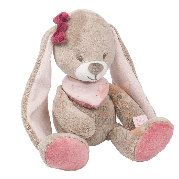  nina jade et lili peluche lapin beige rose violet bandana noeud 